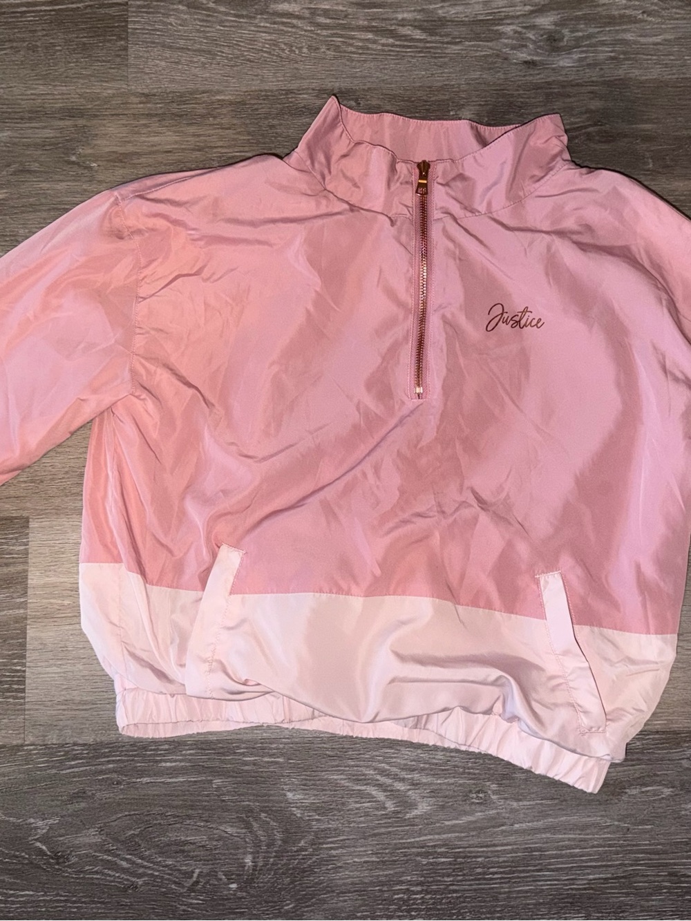 Justice Pink Colorblock Half-Zip Rain Jacket